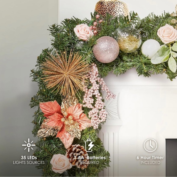 Pre-lit 6 Feet/72 Inch Christmas Garland, Rose Gold Lighted Garland with 35 LED - Picture 3 of 4